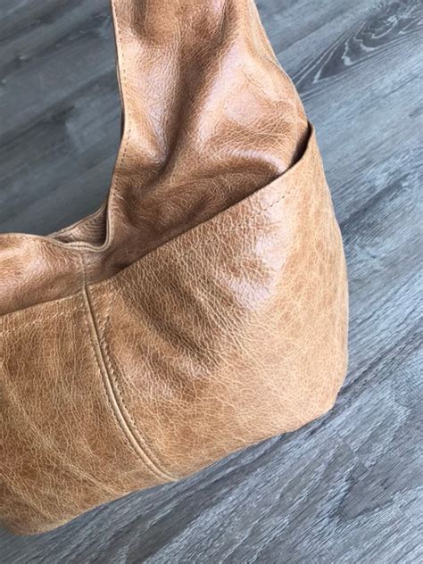 Distressed Brown Leather Hobo Bag W Pockets Women Shoulder Etsy