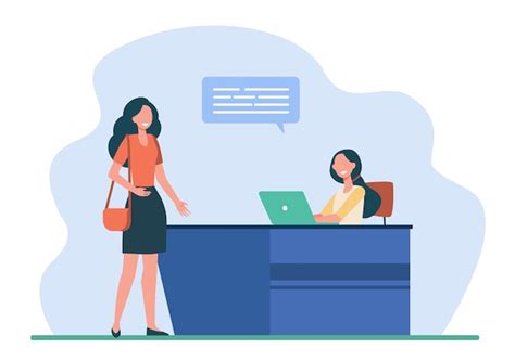 Free Vector Female Client Or Visitor Talking With Receptionist Desk