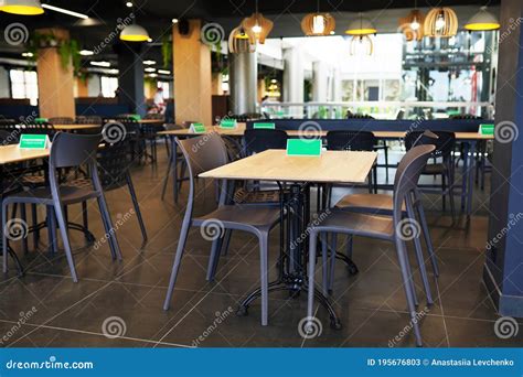 Modern Dark Restaurant Or Cafe With Open Kitchen Stock Image Image Of