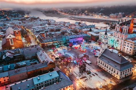 City Aerial View Cityscape Kaunas Lithuania Hd Wallpaper