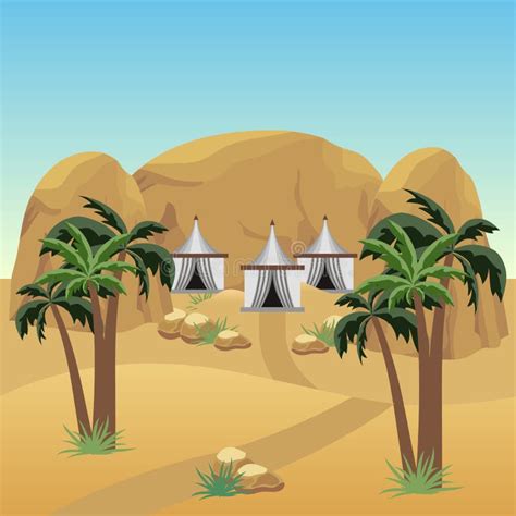 Nomad Tent In Desert Landscape For Cartoon Or Game Asset Stock Vector