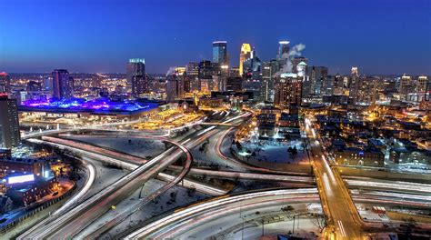 Minneapolis Skyline Traffic At Night Photograph By Gian Lorenzo