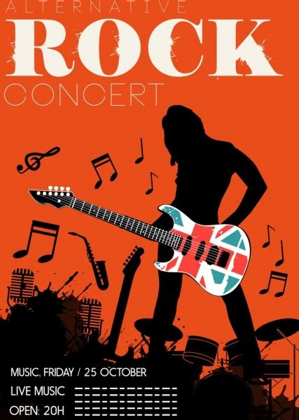 Rock Concert Poster Silhouette Splashing Grunge Decor Vectors Graphic