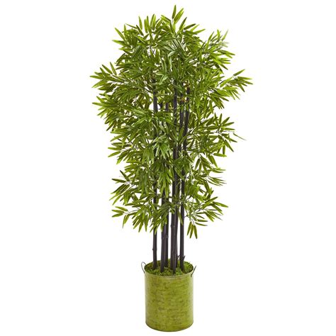 57” Bamboo Artificial Tree With Black Trunks In Green Planter Uv