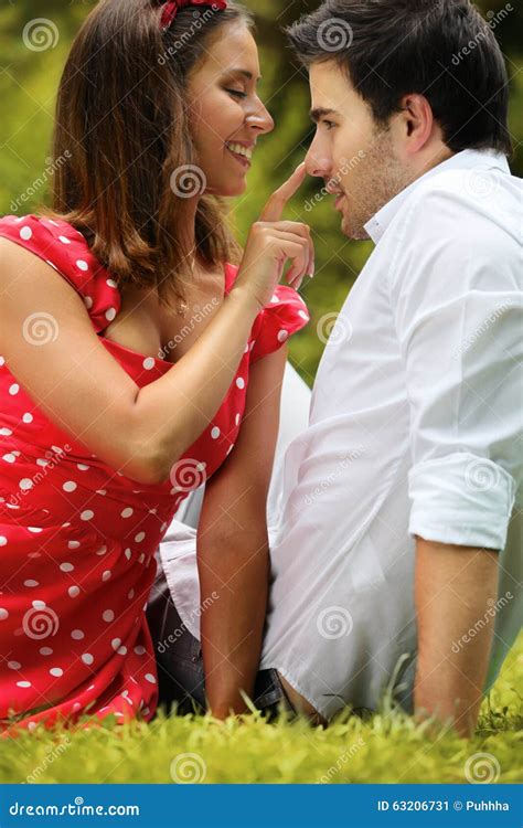 Portrait Of Flirting Beautiful Couple Stock Image Image Of Picnic Sitting 63206731