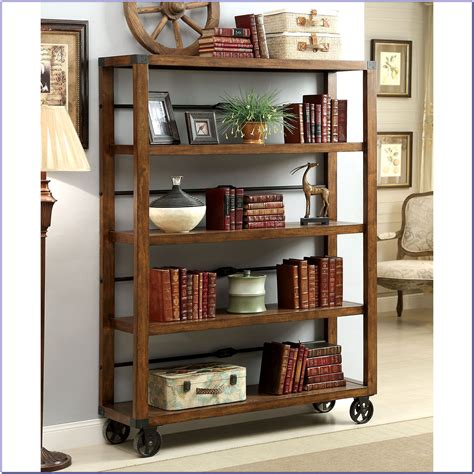 Industrial Bookcases On Wheels Bookcase Home Design Ideas