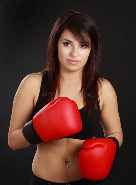 Woman Wearing Red Boxing Glove Stock Image Image Of Single Isolated