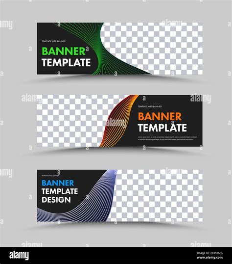 Vector Black Horizontal Web Banners Design With Abstract Thin Lines