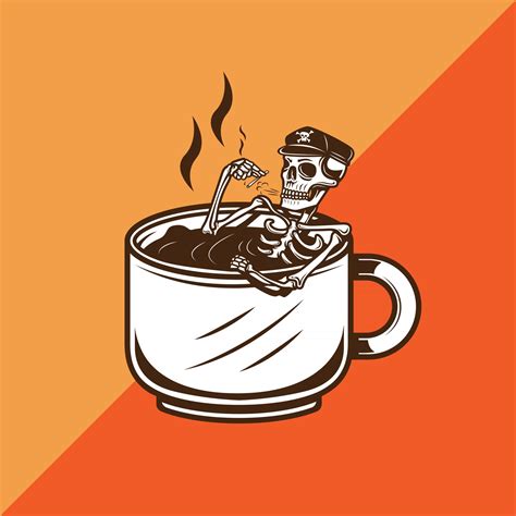 Skeleton Soaking In A Coffee Cup While Smoke Cigarette Vector