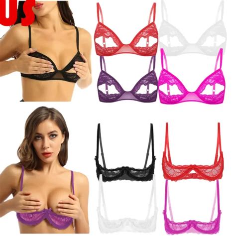 womens sexy lace underwire cupless open bra see through sheer brassiere lingerie 9 30 picclick