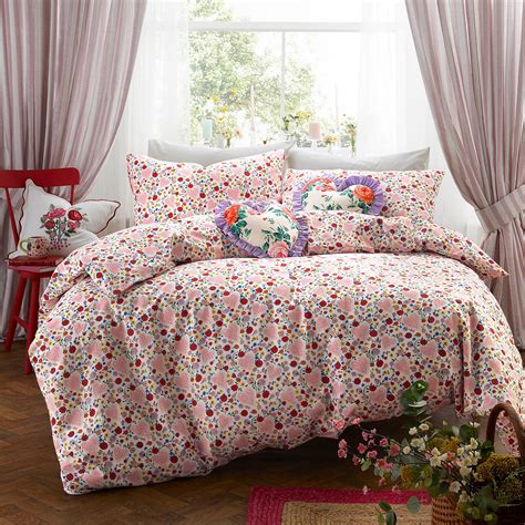Pink Cath Kidston Floral Heart Frill Duvet Cover Bedding Set Terrys