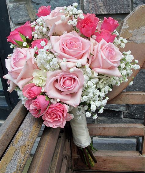 Pink Roses With Baby S Breath Bridal Bouquet