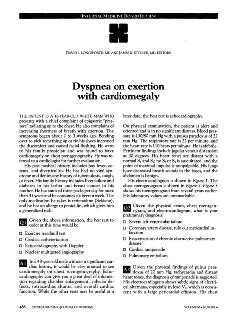 Dyspnea On Exertion With Cardiomegaly Cleveland Clinic Journal Of