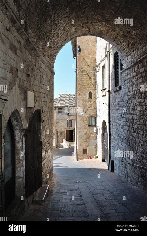 medieval street in the italian hill town of assisi the traditional italian medieval historic