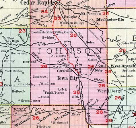 Johnson County Iowa 1911 Map Iowa City Coralville Lone Tree Oxford