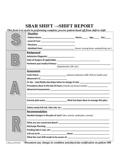 Free Printable Sbar Template For Nursing Business Blank Example
