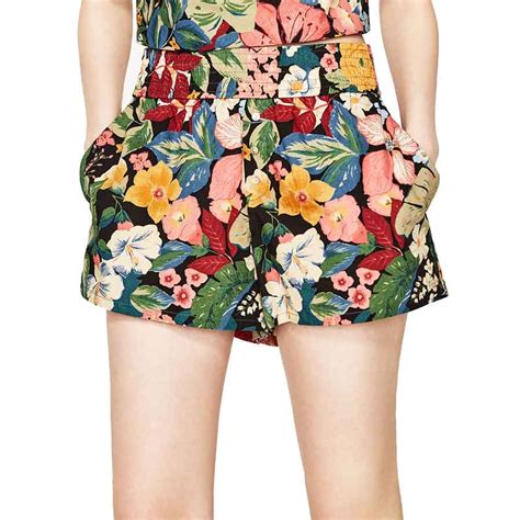 2017 Fahsion Retro Women Shorts Mid Waist Elastic Waist Flower Print Mini Floral Shorts Casual