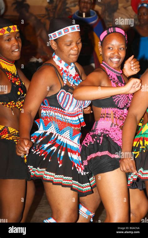Young Zulu Girls Happily Dancing In Her Traditional Beady Dress Close