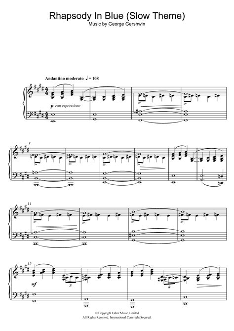 Rhapsody In Blue Slow Theme Sheet Music George Gershwin Piano Solo