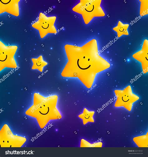 Happy Yellow Cosmic Stars Vector Seamless Pattern 222135721