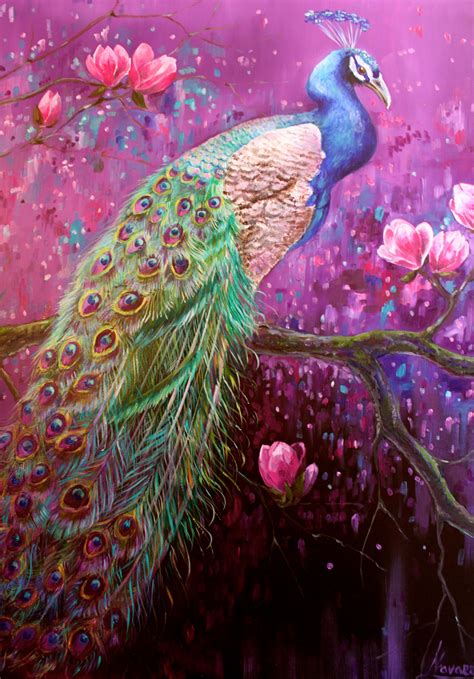 Peacock With Magenta Background Peacock Wall Art Peacock Painting