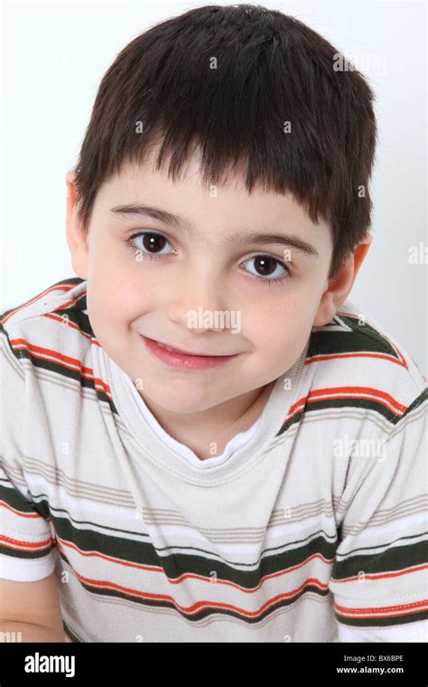 Adorable 6 Year Old Boy Grinning Close Up Stock Photo Alamy