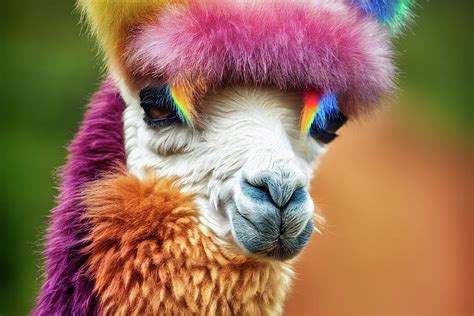 Fancy Rainbow Lama Portrait Digital Art By Illia Tsariuk Fine Art America