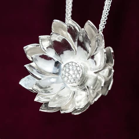 Pointed Petal Flower Pendant With Diamond Center — Lbee Designs