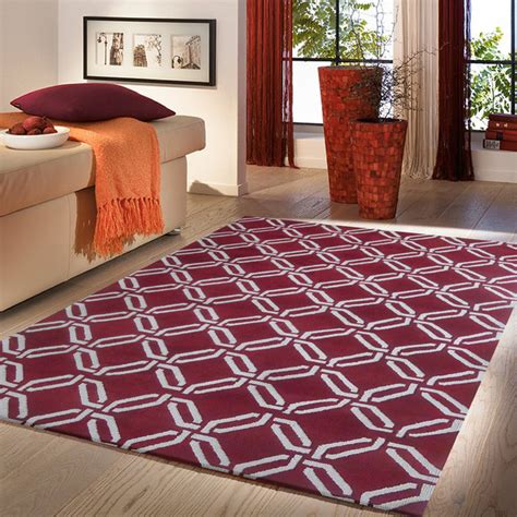 5 Ft X 7 Ft Burgundy With White Contemporary Living Room Area Rug