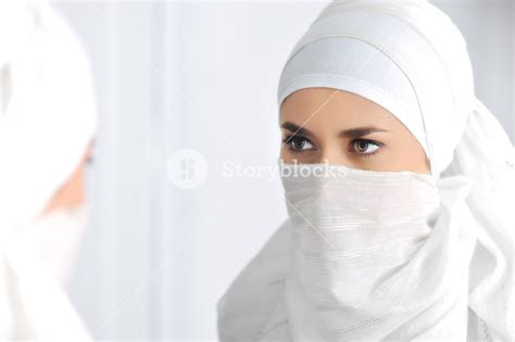Elegant Muslim Woman Admiring Her Reflection Royalty Free Stock Image Storyblocks