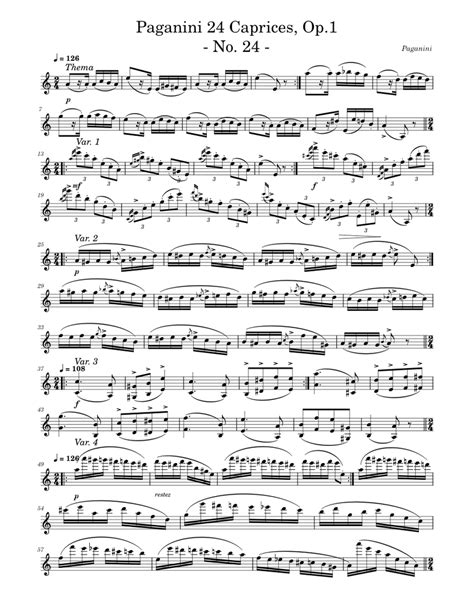 Paganini 24 Caprices Op1 No 24 Sheet Music For Strings Bowed