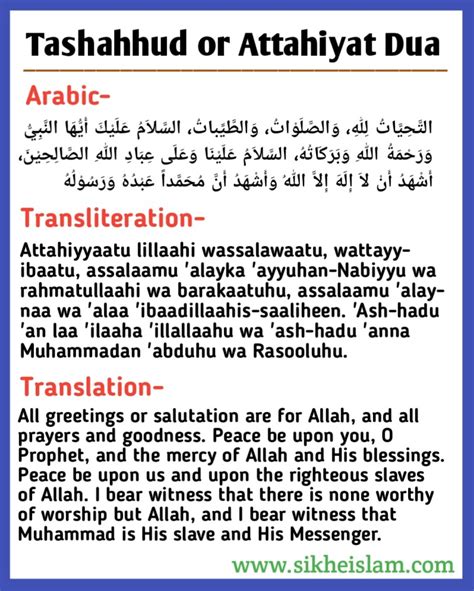 Full Tashahhud Or Attahiyat With English Transliteration And Translation