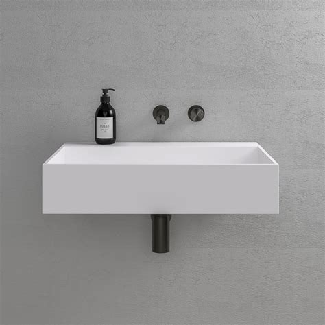 Ethos Slim Wall Hung Stone Basin 620mm Basin Wall Mounted Basins