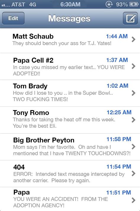 Leaked Eli Mannings Text Message Inbox The Morning After Another Loss
