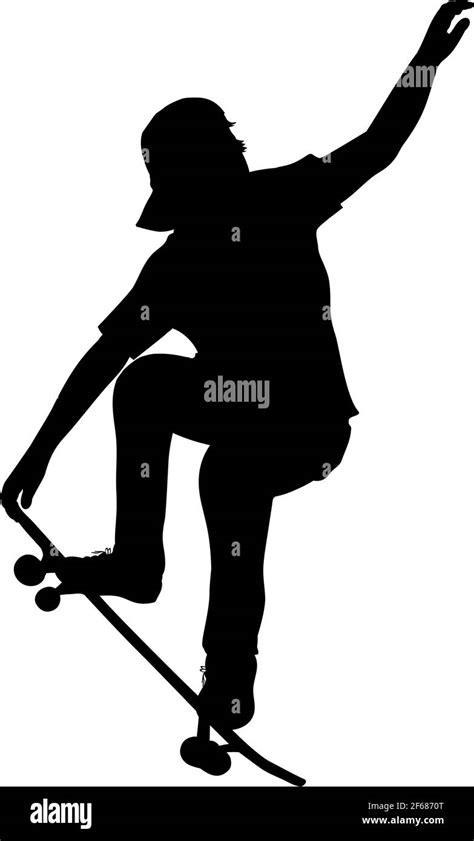 Silhouette Of Teenage Skateboarder Doing Trick On Skateboard