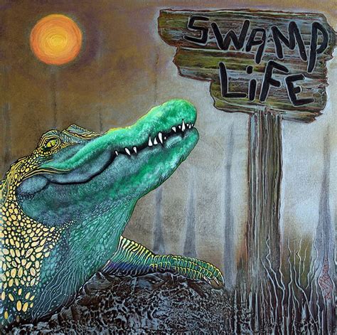 Swamp Life Painting Original Art Gator Alligator Animal Decor By