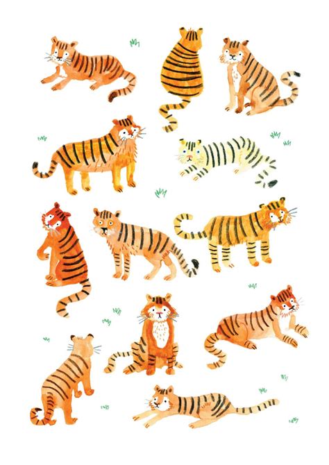 Tigers Print A4 Etsy New Zealand Tiger Illustration Tiere Zeichnen