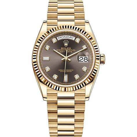 Rolex Day Date Yellow Gold Dark Grey Diamond Dial Unisex Watch M128238 0022