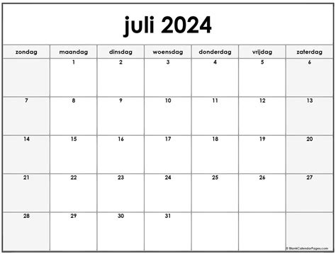 Juli 2024 Kalender Nederlandse Kalender Juli