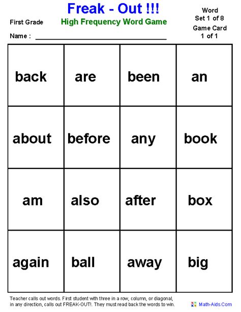 Word Games Worksheets High Frequency Word Games Worksheets