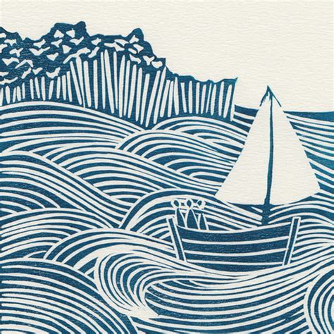 Sea Days Linocut Blue Coastal Art For Sale Michelle Hughes