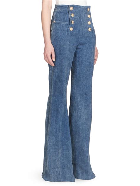 Lyst Balmain High Waisted Bell Bottom Jeans In Blue