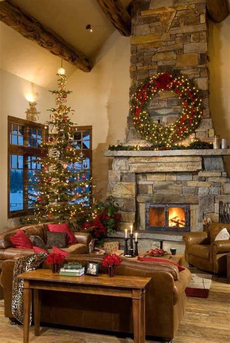 Cabin Christmas Christmas Living Rooms Christmas Fireplace Noel