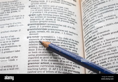 Grammar Concept Text Highlighted In An English Dictionary Stock Photo