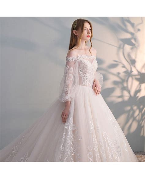 Gorgeous Off Shoulder Unique Lace Ballgown Wedding Dress