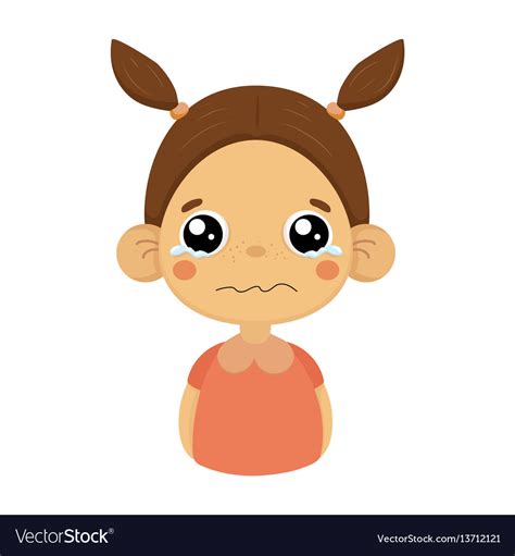 Crying Little Girl Flat Cartoon Portrait Emoji Vector Image
