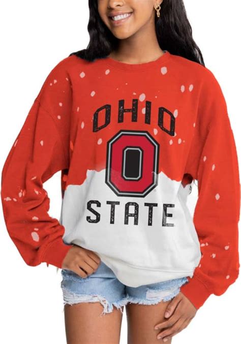 Ohio State Buckeyes Gameday Couture Crew Sweatshirt Womens Red Twice As Nice Faded Long Sleeve