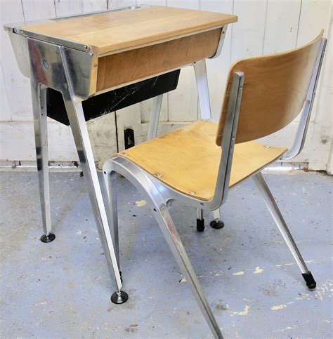 Vintage School Desk And Chair Highly Polished Alloy