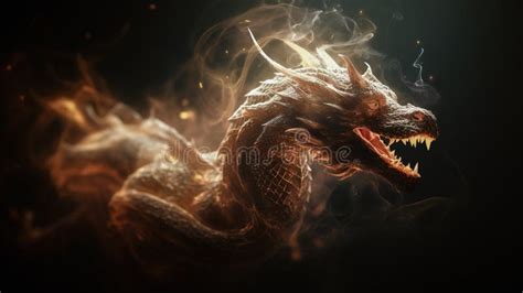 Dragons Smoke And Fire In The Darkness Generative Ai Stock
