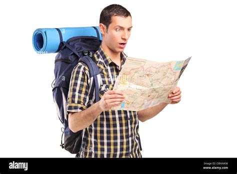 A Lost Hiker Looking At Map Stock Photo Alamy